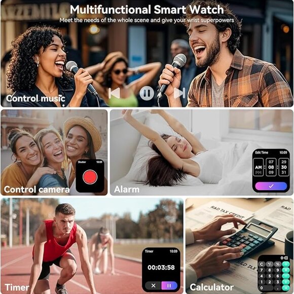 NEW! Smart Watch for Men Women, 1.83" HD Touchsreen, Bluetooth Android/iOS, Blue - Picture 6 of 7